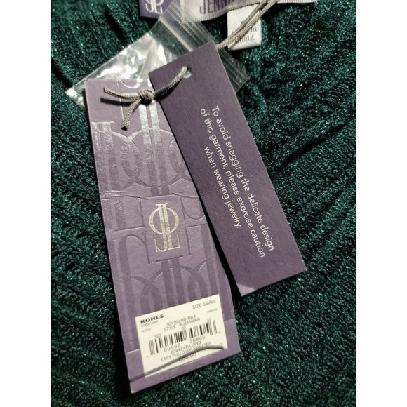 Jennifer Lopez Dark Green Metallic Drop-Shoulder V-Neck Sweater Small - Picture 7 of 9